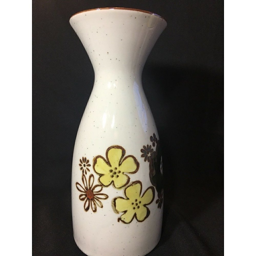 Otagiri 1970s Goblets & Carafe Set Wine Chalice Stoneware Pansy Floral Footed - Picture 7 of 12
